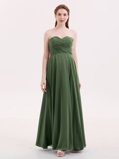 Strapless Sweetheart Maxi Bridesmaid Dress-Olive Green Plus Size