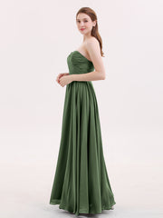 Strapless Sweetheart Maxi Bridesmaid Dress-Olive Green