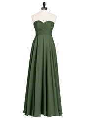 Strapless Sweetheart Maxi Bridesmaid Dress-Olive Green