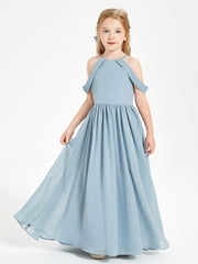 Dreamy Off the Shoulder Bridesmaid Gown for Junior Dusty Blue