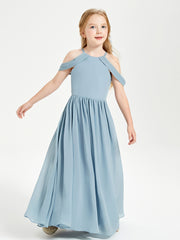 Dreamy Off the Shoulder Bridesmaid Gown for Junior Dusty Blue