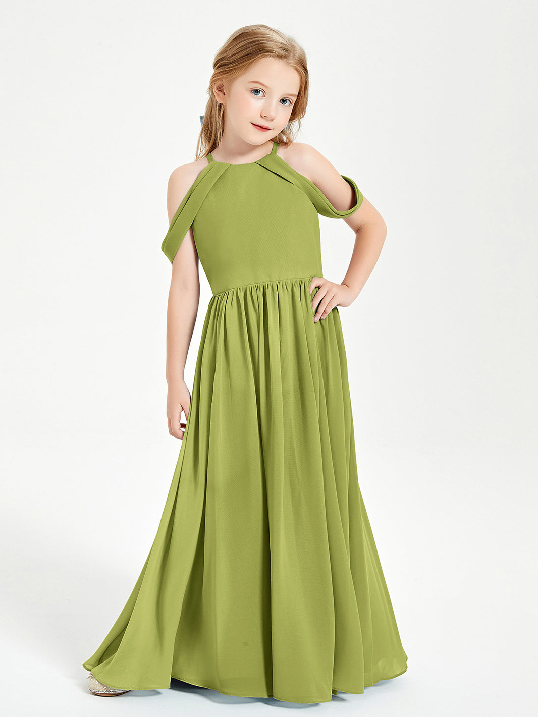 BABARONI Off-the-shoulder Ruched Junior Bridesmaid Dresses Clover, Clover / J4 BABARONI Off-the-shoulder Ruched Junior Bridesmaid Dresses Clover, Clover / J4