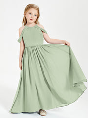 Dreamy Off the Shoulder Bridesmaid Gown for Junior Dusty Sage