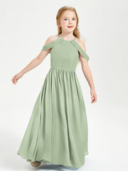 Dreamy Off the Shoulder Bridesmaid Gown for Junior Dusty Sage