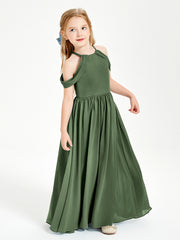 Dreamy Off the Shoulder Bridesmaid Gown for Junior Olive Green