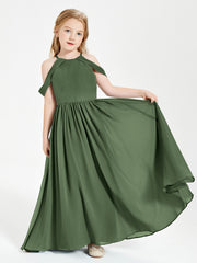 Dreamy Off the Shoulder Bridesmaid Gown for Junior Olive Green