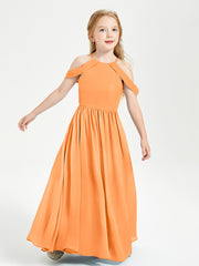 Dreamy Off the Shoulder Bridesmaid Gown for Junior Orange