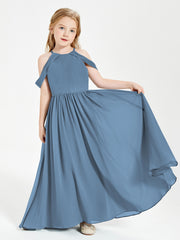 Dreamy Off the Shoulder Bridesmaid Gown for Junior Slate Blue