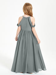 Dreamy Off the Shoulder Bridesmaid Gown for Junior Steel Grey