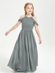 Dreamy Off the Shoulder Bridesmaid Gown for Junior Steel Grey