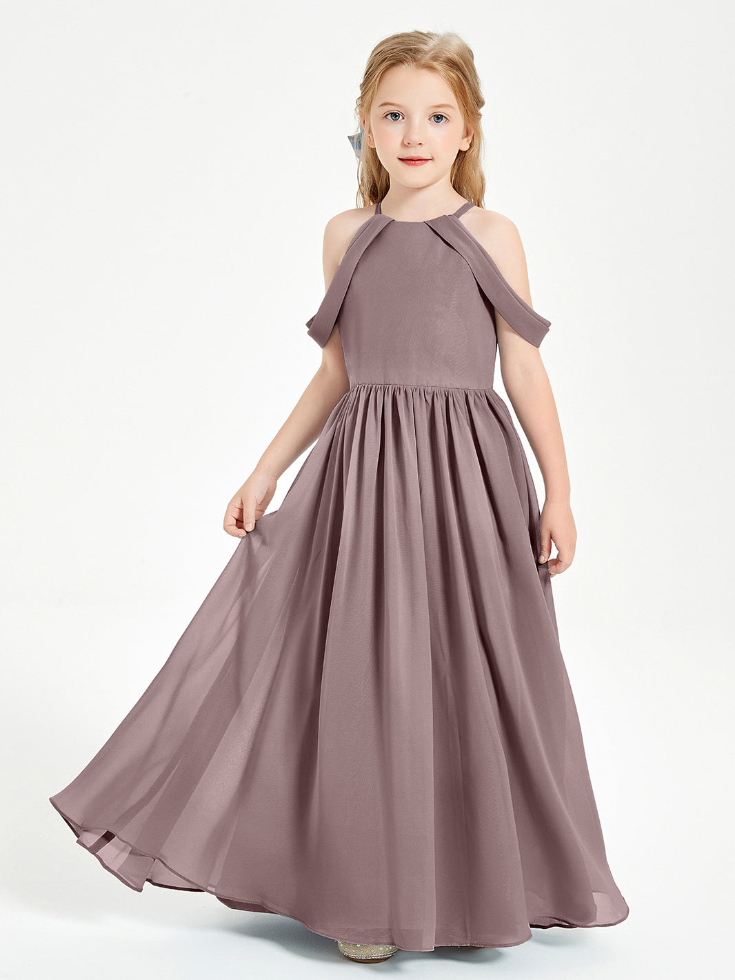 BABARONI Dreamy Off the Shoulder Bridesmaid Gown for Junior Vintage Mauve, Vintage Mauve / J4