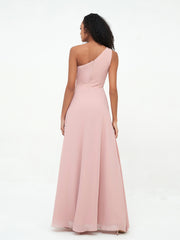 One-Shoulder Chiffon Max Dresses with Slit-Dusty Rose