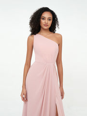 One-Shoulder Chiffon Max Dresses with Slit-Dusty Rose