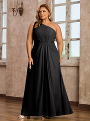 One-Shoulder Chiffon Max Dresses with Slit-Black Plus Size