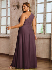 One-Shoulder Chiffon Max Dresses with Slit-Cabernet Plus Size