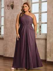One-Shoulder Chiffon Max Dresses with Slit-Cabernet Plus Size