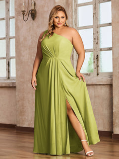 One-Shoulder Chiffon Max Dresses with Slit-Clover Plus Size