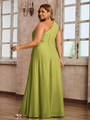 One-Shoulder Chiffon Max Dresses with Slit-Clover Plus Size