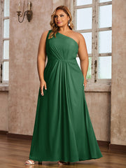 One-Shoulder Chiffon Max Dresses with Slit-Dark Green Plus Size