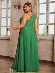 One-Shoulder Chiffon Max Dresses with Slit-Emerald Plus Size