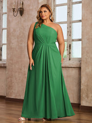 One-Shoulder Chiffon Max Dresses with Slit-Emerald Plus Size