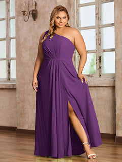 One-Shoulder Chiffon Max Dresses with Slit-Grape Plus Size