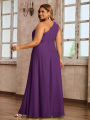 One-Shoulder Chiffon Max Dresses with Slit-Grape Plus Size