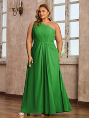One-Shoulder Chiffon Max Dresses with Slit-Green Plus Size