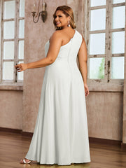 One-Shoulder Chiffon Max Dresses with Slit-Ivory Plus Size