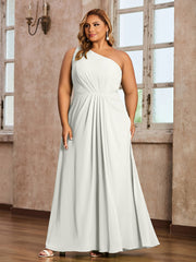 One-Shoulder Chiffon Max Dresses with Slit-Ivory Plus Size