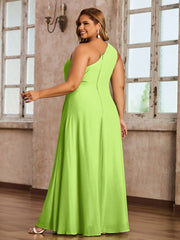 One-Shoulder Chiffon Max Dresses with Slit-Lime Green Plus Size