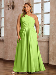 One-Shoulder Chiffon Max Dresses with Slit-Lime Green Plus Size