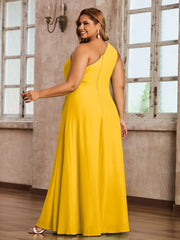 One-Shoulder Chiffon Max Dresses with Slit-Marigold Plus Size