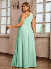 One-Shoulder Chiffon Max Dresses with Slit-Mint Green Plus Size