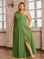 One-Shoulder Chiffon Max Dresses with Slit-Moss Plus Size