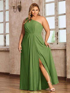 One-Shoulder Chiffon Max Dresses with Slit-Moss Plus Size