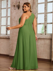 One-Shoulder Chiffon Max Dresses with Slit-Moss Plus Size