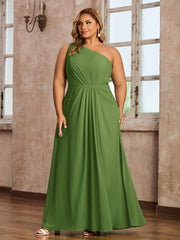 One-Shoulder Chiffon Max Dresses with Slit-Moss Plus Size