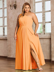 One-Shoulder Chiffon Max Dresses with Slit-Orange Plus Size