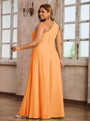 One-Shoulder Chiffon Max Dresses with Slit-Orange Plus Size