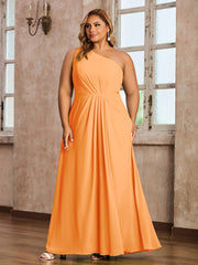 One-Shoulder Chiffon Max Dresses with Slit-Orange Plus Size