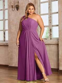 One-Shoulder Chiffon Max Dresses with Slit-Orchid Plus Size