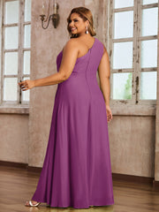 One-Shoulder Chiffon Max Dresses with Slit-Orchid Plus Size