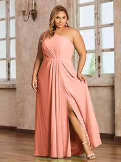 One-Shoulder Chiffon Max Dresses with Slit-Papaya Plus Size