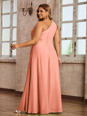 One-Shoulder Chiffon Max Dresses with Slit-Papaya Plus Size