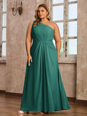 One-Shoulder Chiffon Max Dresses with Slit-Peacock Plus Size