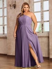 One-Shoulder Chiffon Max Dresses with Slit-Plum Plus Size
