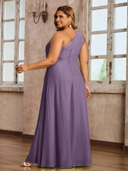 One-Shoulder Chiffon Max Dresses with Slit-Plum Plus Size