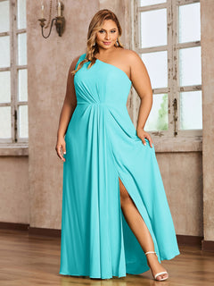 One-Shoulder Chiffon Max Dresses with Slit-Pool Plus Size