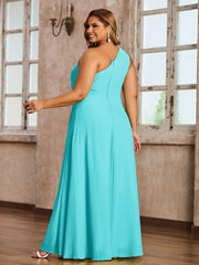 One-Shoulder Chiffon Max Dresses with Slit-Pool Plus Size